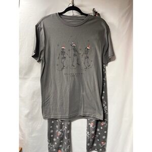 Gray Skeleton Christmas Pajama Set Womens Medium Rolling With My Homies Skater